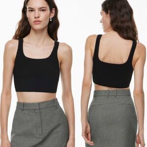 ARITZIA BABATON Black Ribbed Crop Top Sculpt Knit Squareneck Cropped Tank XXS